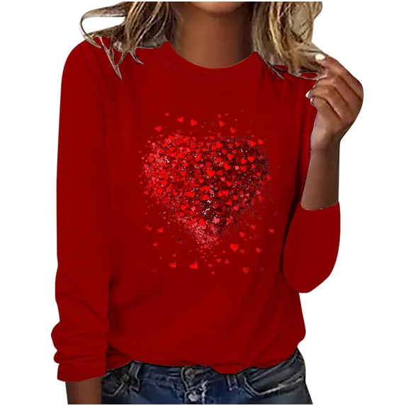 Aofany Women Valentine's Day Pullover Sweatshirts Heart Print Sweater Tops Long Sleeve Crewneck Shirts Fashion Loose Blouse Teen Girls Sweatshirt