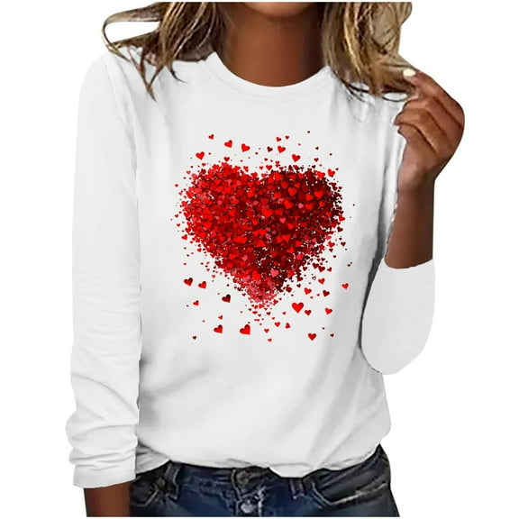 Aofany Women Valentine's Day Pullover Sweatshirts Heart Print Sweater Tops Long Sleeve Crewneck Shirts Fashion Loose Blouse Teen Girls Sweatshirt