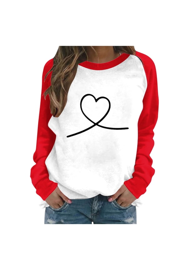 Women Valentines Day Pullover Sweatshirts Long Sleeve Love Heart Sweater Crewneck Casual Tops T-Shirts, Valentine's Day Shirts for Women