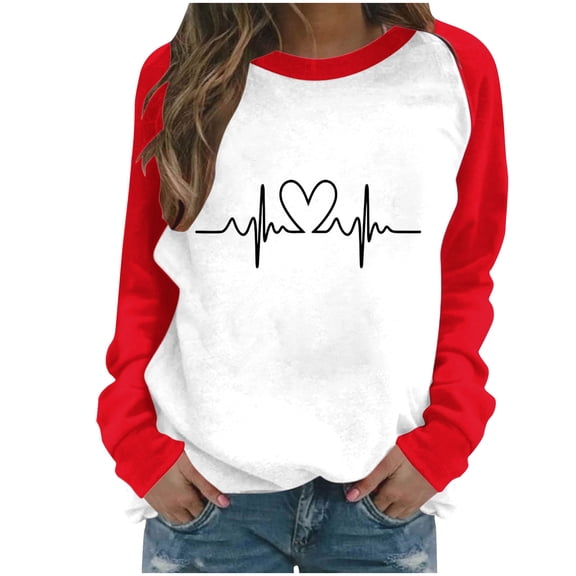 Aofany Women Valentines Day Pullover Sweatshirts Long Sleeve Love Heart Sweater Crewneck Casual Tops T-Shirts, Valentine's Day Shirts for Women