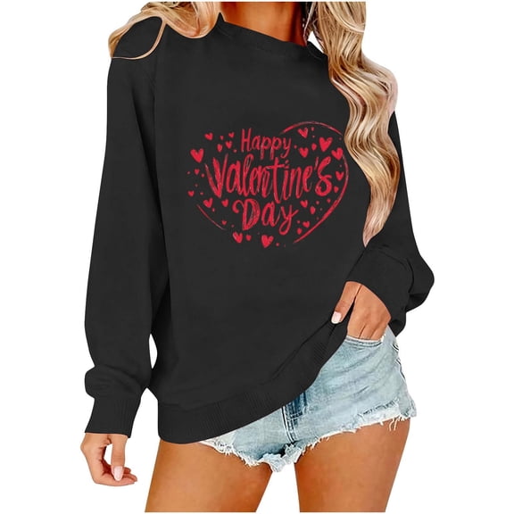 Aofany Women Valentines Day Sweatshirts 2026 Fashion Crewneck Long Sleeve Pullover Blouses Cute Heart Printed Tops
