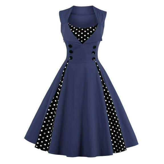Aofany Women Vintage Dress 1950s Sleeveless Patchwork Cocktail Swing Dress A-Line Dress Wedding Guest Evening Prom Gown