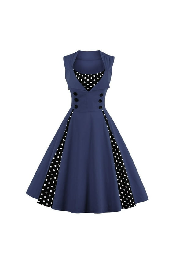 Women Vintage Dress 1950s Sleeveless Patchwork Cocktail Swing Dress A-Line Dress Wedding Guest Evening Prom Gown