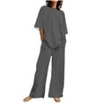 thumbnail image 1 of Aofany Women's 2 Piece Lounge Set Casual Baggy Solid Crew Neck 3/4 Sleeve Tops Wide Leg Pants Outfits Tracksuits, 1 of 4