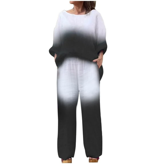 Aofany Women's 2 Piece Outfits Long Sleeve Top Wide Leg Pants Set Lounge Sets with Pockets