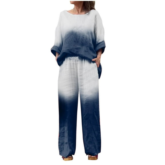 Aofany Women's 2 Piece Outfits Long Sleeve Top Wide Leg Pants Set Lounge Sets with Pockets