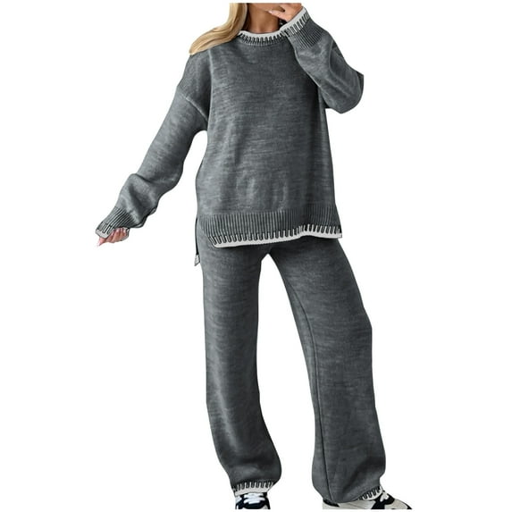Aofany Women's 2 Piece Outfits Solid Sweater Set Long Sleeve Pullover Sweater And Casual Pants Loose Fit Lounge Set