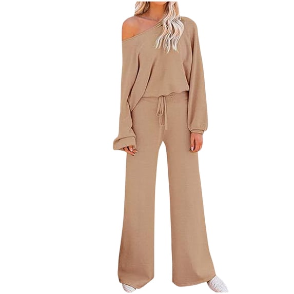 Aofany Women's 2 Piece Outfits Solid Sweatsuits Long Sleeve Pullover Sweatshirt Wide Leg Pants Tracksuit Set Lounge Set