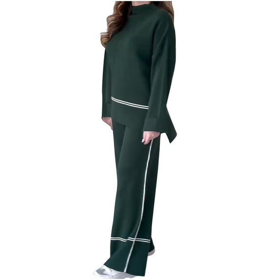 Aofany Women's 2 Piece Outfits Solid Sweatsuits Long Sleeve Pullover Sweatshirt Wide Leg Pants Tracksuit Set Lounge Set