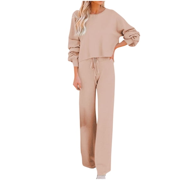 Aofany Women's 2 Piece Outfits Solid Sweatsuits Long Sleeve Pullover Sweatshirt Wide Leg Pants Tracksuit Set Lounge Set