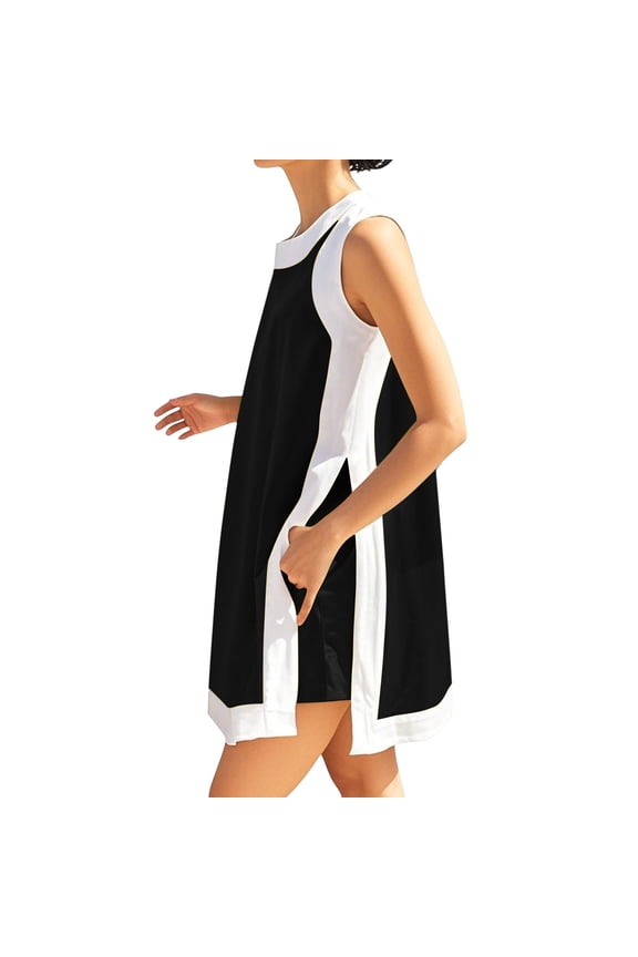 Women's 2 Piece Sets Casual Color Block Crewneck Sleeveless Pullover Tops Matching Shorts with Pockets