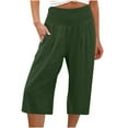 thumbnail image 1 of Aofany Capri Pants for Women Casual Summer Elastic High Waisted Cotton Linen Pant Solid Loose Wide Leg Trousers with Pocket, 1 of 4