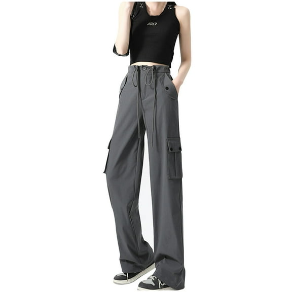 Aofany Women's Baggy Cargo Pants High Waist Loose Fit Straight Wide Leg Pants Casual Streetwear Trousers with Pockets