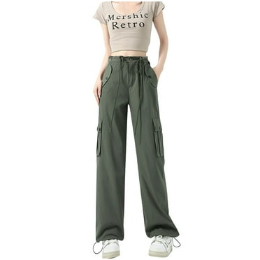 Aofany Women's Baggy Cargo Pants High Waist Loose Fit Straight Wide Leg Pants Casual Streetwear Trousers with Pockets