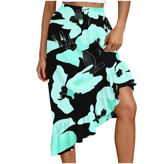 Aofany Women's Boho Floral Print Skirts High Waist Midi Skirt Summer Ruffle Beach A Line Swing Long Skirts for Women