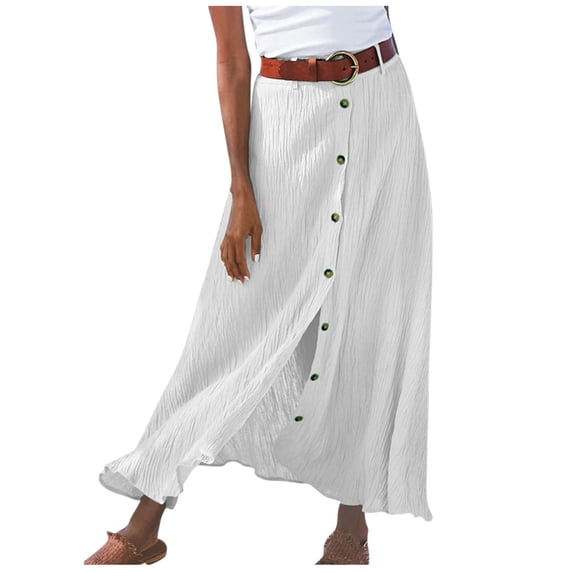 Aofany Women’s Boho Maxi Skirt Ruffle Swing Button Front Midi Long A-Line Skirt Full Length Long Maxi Skirt Bohemian Slit Skirt