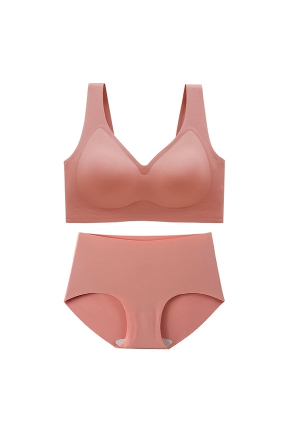 Women's Bra and Panty Set 2 Piece Breathable Seamless Push-Up Bras and Mid Waist Briefs Plus Size