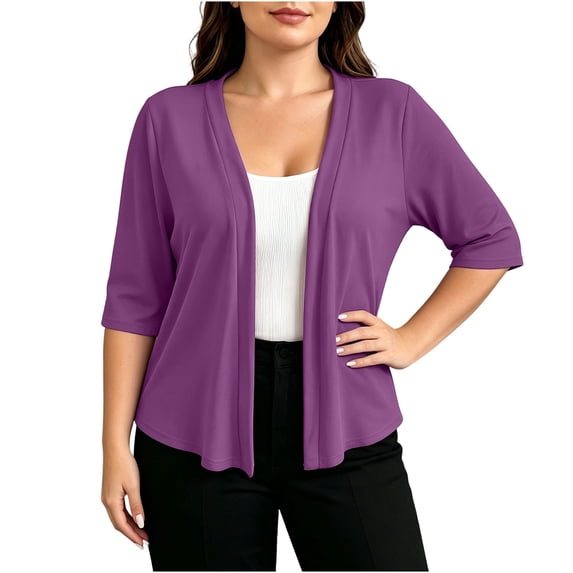 Aofany Women's Cardigans Lightweight Casual Half Sleeve Front Open Cardigan Sweaters for Women Plus Size