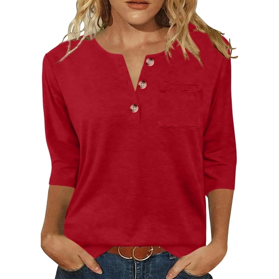 Aofany Women's Casual 3/4 Sleeve Length T-Shirts Tunic Tops V Neck Loose Fit Basic Tee Solid Color Blouse for Work Daily