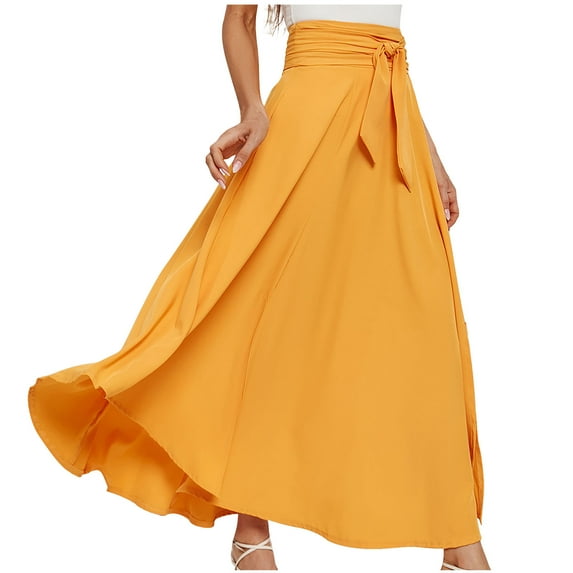 Aofany Women's Casual Long Maxi Skirt Solid Tie High Waist Relaxed Lounge Skirts