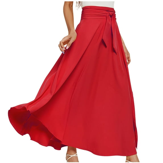 Aofany Women's Casual Long Maxi Skirt Solid Tie High Waist Relaxed Lounge Skirts