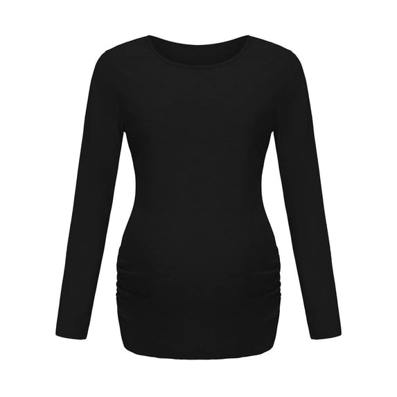 Aofany Women's Casual Maternity Shirts Long Sleeve Soft and Comfy Pregnancy Tee Tops Side Ruched Maternity Clothes