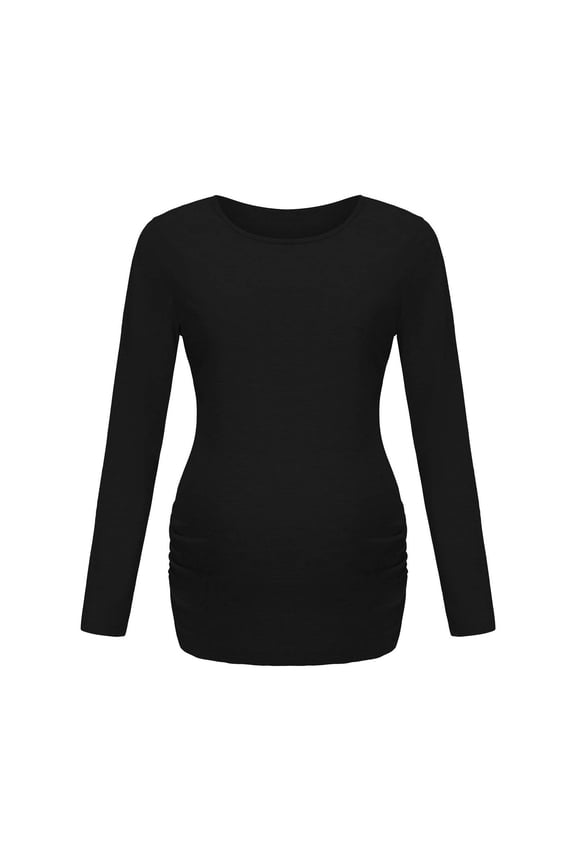 Women's Casual Maternity Shirts Long Sleeve Soft and Comfy Pregnancy Tee Tops Side Ruched Maternity Clothes