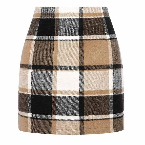 Aofany Women's Casual Plaid Skirt High Waist Tight Pencil Skirt Buttock Short Skirts