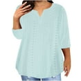 thumbnail image 1 of Aofany Women's Casual Plus Size T-shirt 3/4 Sleeves Blouse V- Neck Baggy Leisure Fall Tops, 1 of 5