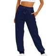 thumbnail image 1 of Aofany Women's Casual Trousers Elastic High Waist Drawstring Pants Solid Color Loose Pants With Pockets Navy M, 1 of 4