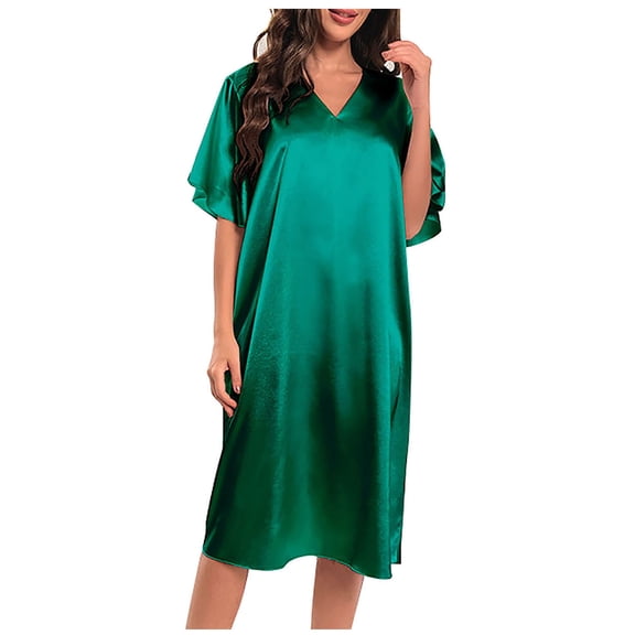 Aofany Women's Charming Satin Nightgowns Silk Sleepshirt Solid Sleep Dress Half Sleeve Sleepwear