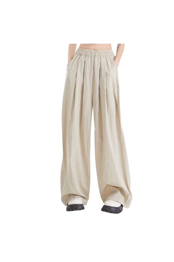 Women's Culottes Cropped Wide Leg Pants Elastic Waist Casual Flowy Palazzo Trousers with Pockets