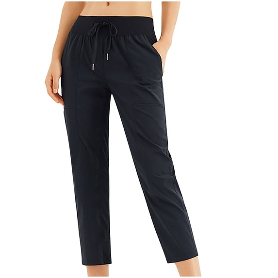 Aofany Women's Drawstring Capri Pant Lightweight High Waist Jogger Pants Summer Yoga Running Workout Trousers with Pockets