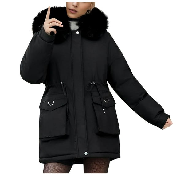 Aofany Women's Fall And Winter Warm Cotton Bread Jacket Solid Color Long Sleeved Outerwear Casual Loose Hooded Coats On Clearance