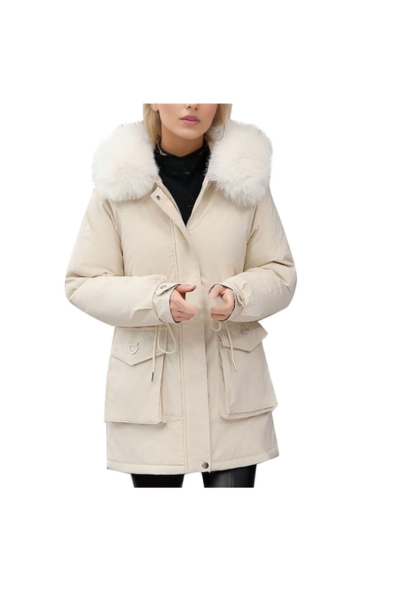 Women's Fall And Winter Warm Cotton Bread Jacket Solid Color Long Sleeved Outerwear Casual Loose Hooded Coats