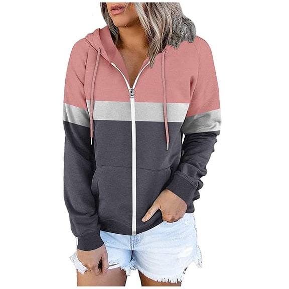 Aofany Women's Fashion Hooded Drawstring Cardigan Loose Printing Zipper Coat Long Sleeve with Pocket Sweatshirt