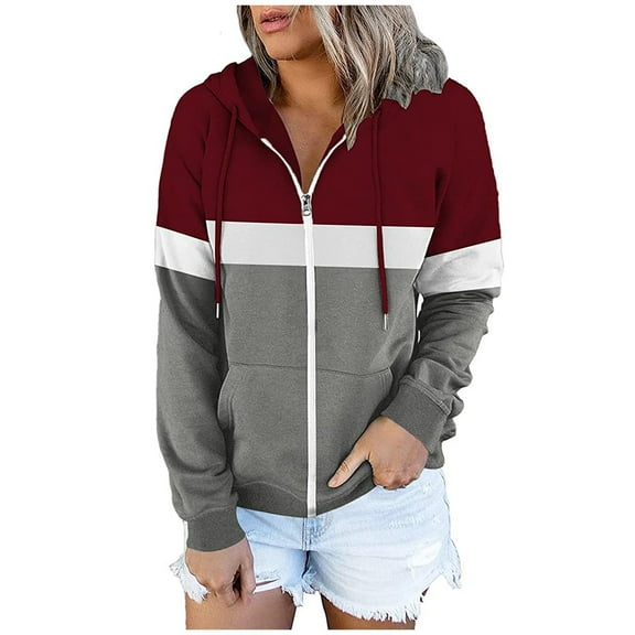 Aofany Women's Fashion Hooded Drawstring Cardigan Loose Printing Zipper Coat Long Sleeve with Pocket Sweatshirt