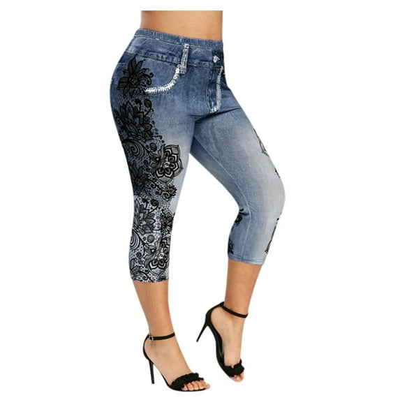 Aofany Women's Fashion Panel Denim Leggings Summer Capris Leggings Yoga Pants Gift for Women