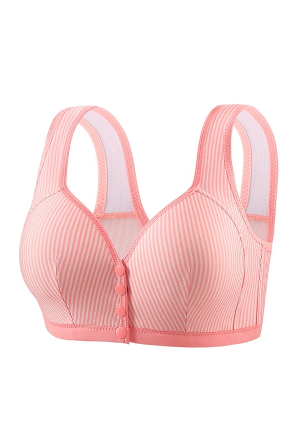Women's Front Button Closure Bra Breathable Comfort No Underwire Full-coverage Bra Senior Wirefree Bra, Lift & Support, 36B/C-44B/C