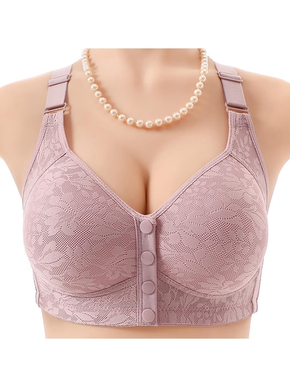 Women's Front Button Closure Bra Breathable Comfort No Underwire Full-coverage Bra Senior Wirefree Bra, Lift & Support, Adjustable Straps, 36B/C-50B/C