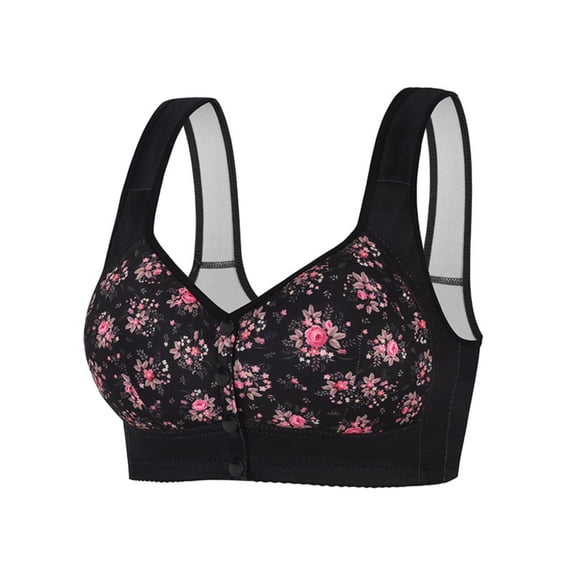 Aofany Women's Front Button Closure Bras Comfort Full Coverage Bra Senior Front-Closing Wirefree Bras, 36B/C-46B/C