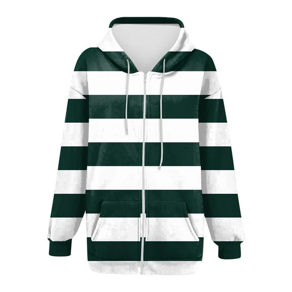 Aofany Women's Full Zip Up Hoodie Long Sleeve Lightweight Hooded Sweatshirts Fall Tops Stripes Fashion Pockets Jacket Coat