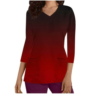 Aofany Women's Gradient Scrubs Top Professionals Nurse Workwear Uniform Breathable Clinic Plus Size V-Neck 3/4 Sleeve Protective Blouse Loose Tunic Shirt with Pockets