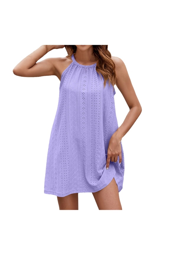 Women's Halter Dress Fashion Solid Color Sleeveless Round Neck Camis Dress Casual Summer Mini Dress