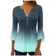 thumbnail image 1 of Aofany Women's Henley Shirt 3/4 sleeve V Neck Flared Blouse Pleated Tunic Tops for Women, 1 of 3