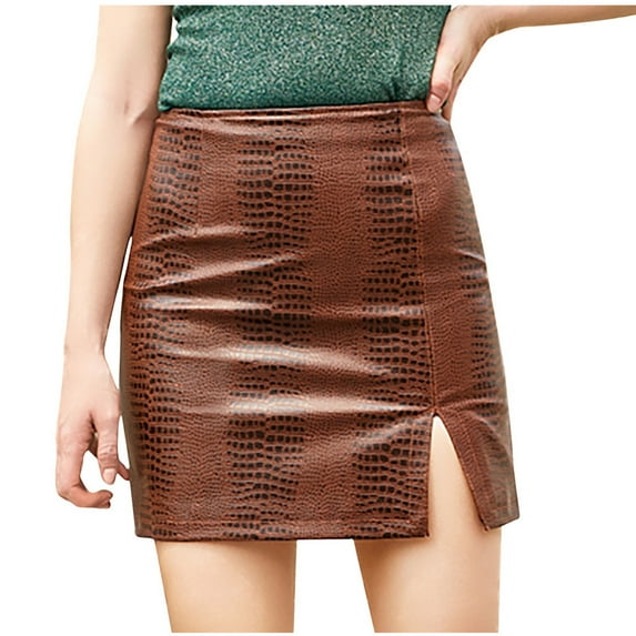 Aofany Women's High Waist Bodycon Mini Leather Skirt Ladies Fashion Split A-Line Short Pencil Skirts