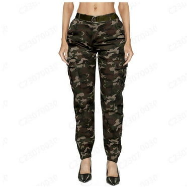 Aofany Women's High Waist Jogger Cargo Camouflage Pants For With Matching Belt
