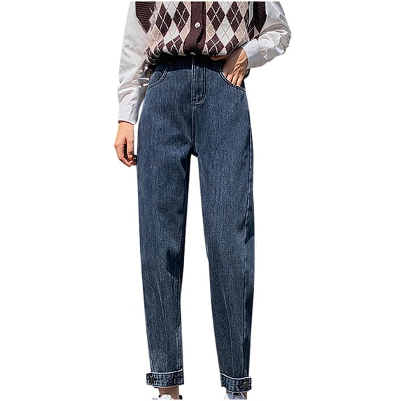 Aofany Women's High Waisted Jeans Fashion Leisure Plush And Thick Winter Straight Denim Pants Pencil Trousers