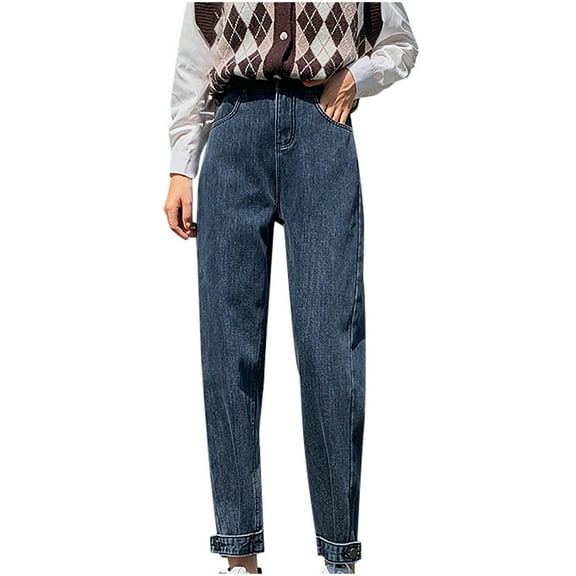 Aofany Women's High Waisted Jeans Fashion Leisure Plush And Thick Winter Straight Denim Pants Pencil Trousers