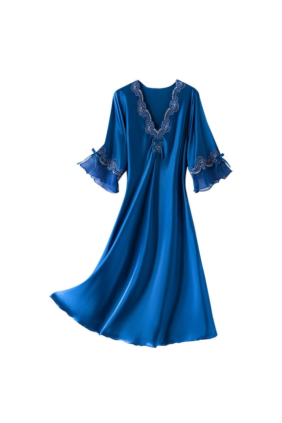 Women's Lace Sleeping Night Shirts Summer Sleepwear Short Pajama Sleep Shirt Silk Nightgown Satin Night Gown Dresses Soft Lace Short Sleeve V Neck Nightshirt